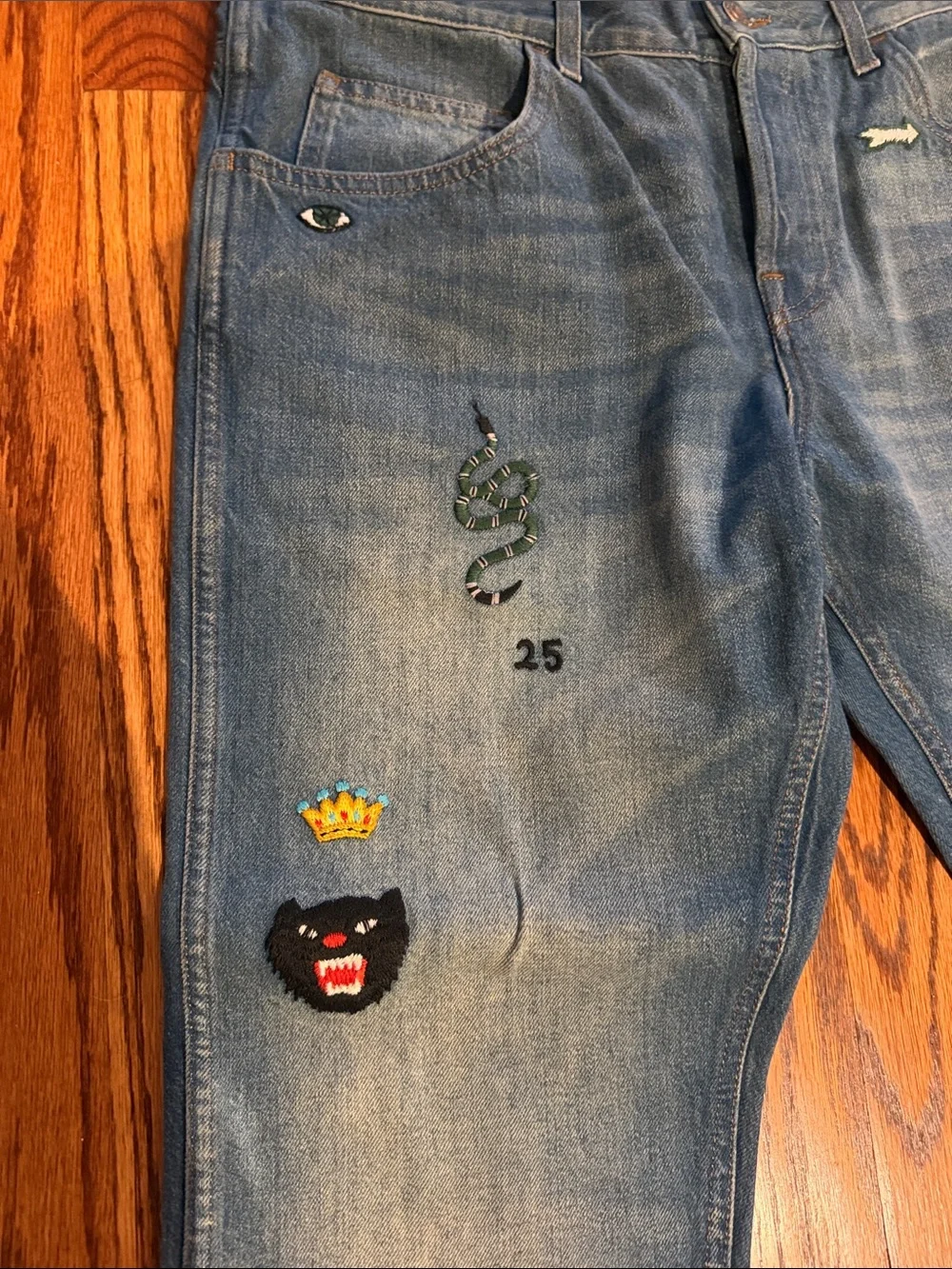 Gucci Light Blue Embroidered Straight Jeans